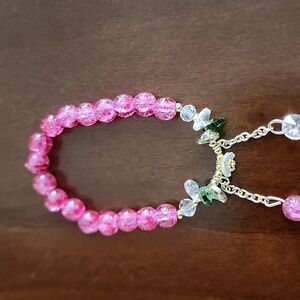 Pink Beaded Bracelet with Silver Accents